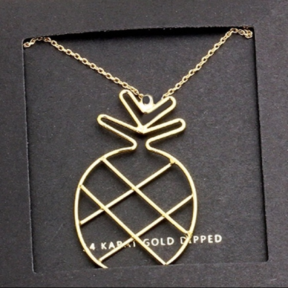 14K Gold Dipped cut out Pineapple Pendant Necklace - Picture 2 of 4